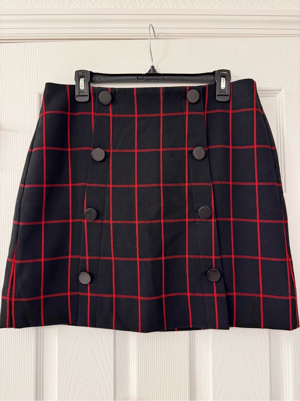LOFT Black A-Line Skirt with Red Windowpane